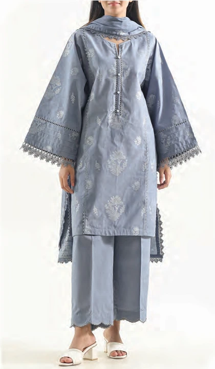 Unstitched Jacquard Cotton 3 Piece Suit – Grey