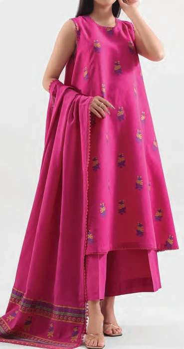 Unstitched Jacquard Cotton 3 Piece Suit – Pink